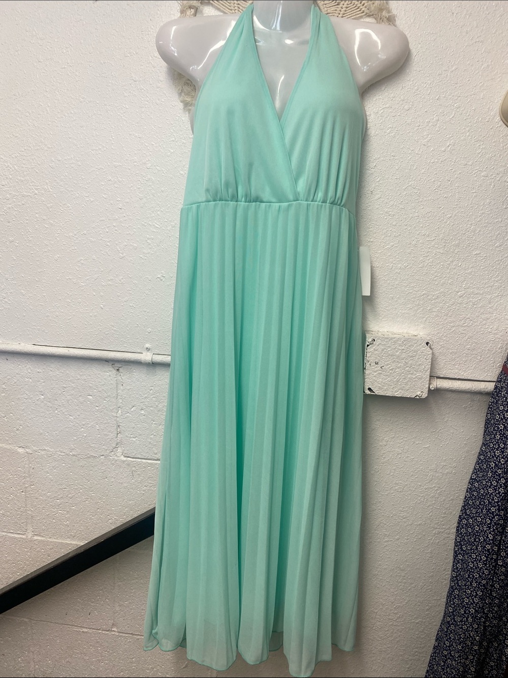 Mint Green Halter Midi Dress- as is, stained -
